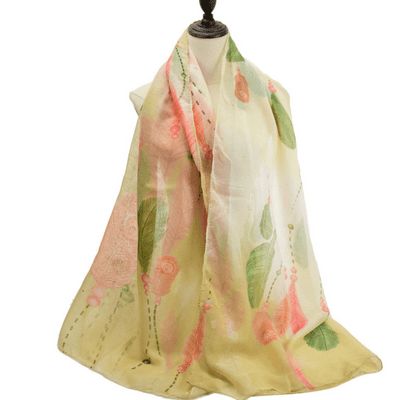 Pink and Green Feathered Design Lightweight Scarf