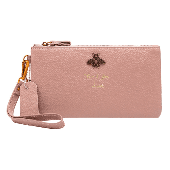 Pink Bumble Bee Design Leather Purse