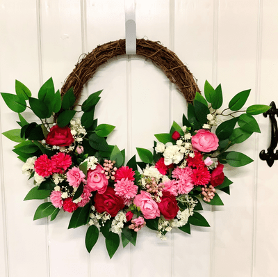 Pink's and White Mixed Floral with Greenery Summer Door Wreath