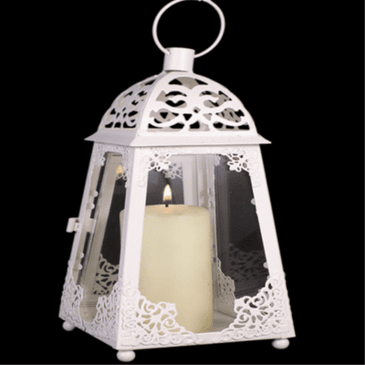 Pretty Clear Glass White Metal Free Standing Lantern