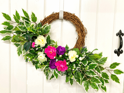 Purple, Pink and Cream Ranunculus Slanted Style Door Wreath