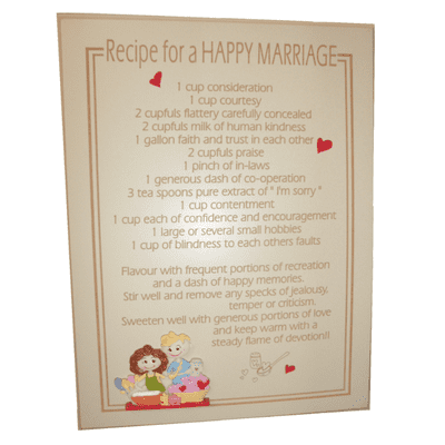 Recipe For a 'Happy Marriage' Sign