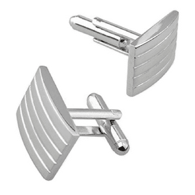 Rectangle Silver Coloured Indented Design Cufflinks