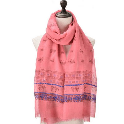 Red and Blue Elephant Print Lightweight Scarf