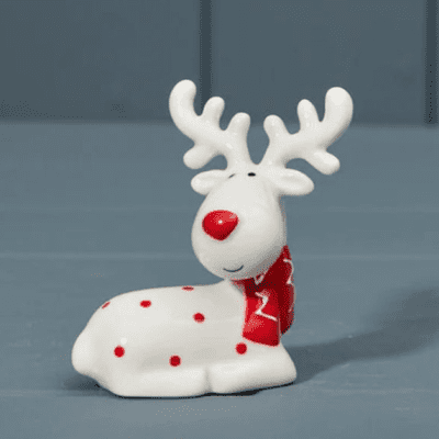 Red And White Ceramic Sitting Reindeer