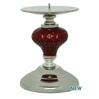 Red Bahama Candle Holder with a Dimpled Finish Set on a Chrome Base