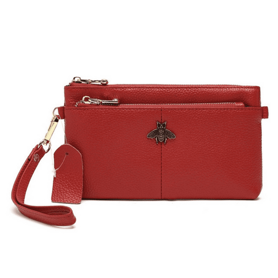 Red Leather Purse With Bumble Bee Embelishment