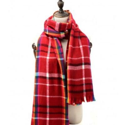 Red Rainbow Plaid Design Scarf