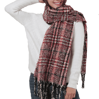 Red Variegated Lattice Pattern Chunky Scarf