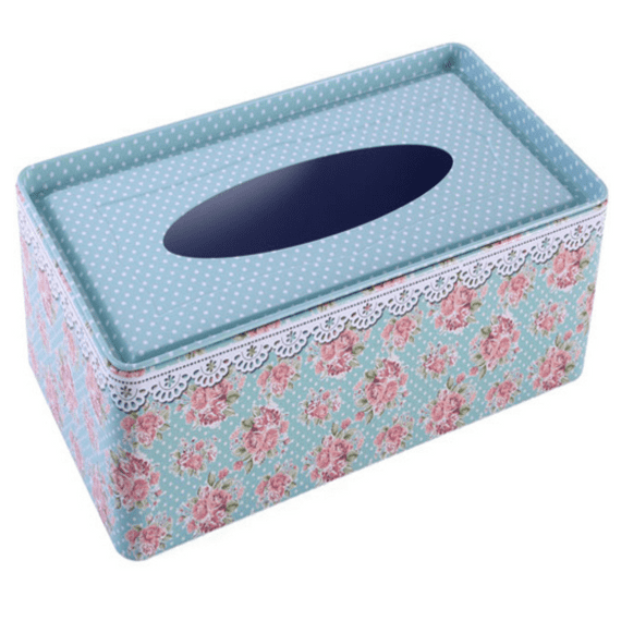 Retro Floral & Lace Design Metal Tissue Box