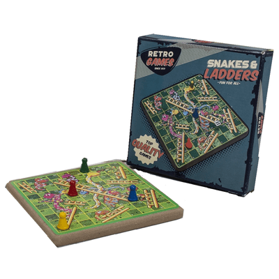 Retro Wooden Snakes & Ladders Board Game