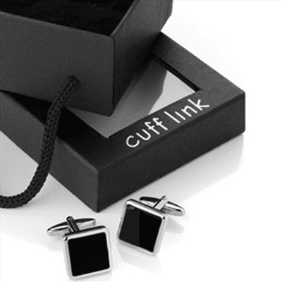 Rhodium Colour Black Epoxy Square Cufflinks Set