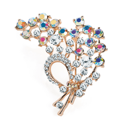 Rose Gold Colour AB crystal and clear crystal leaf design brooch