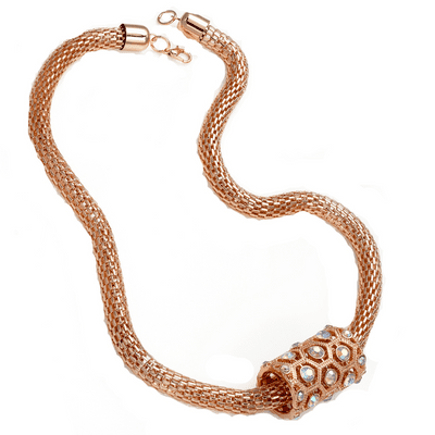 Rose Gold Colour AB Crystal Barrel Design Chain Necklace