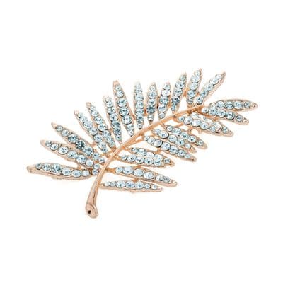 Rose Gold Colour Crystal Leaf Brooch