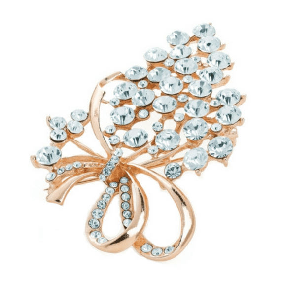 Rose Gold Colour Grape and Bow Design Costume Brooch