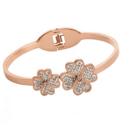 Rose Gold Diamante Flower Design Bangle