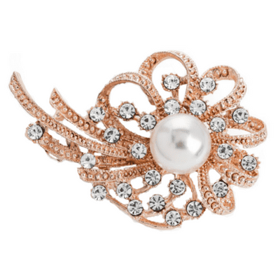 Rose Gold Faux Crystal and Pearl Effect Costume Brooch