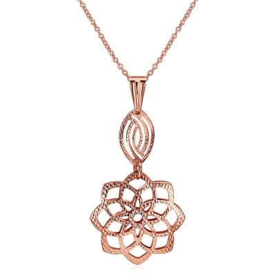 Rose Gold Floral Design Pendant Drop on a Rose Gold  Chain