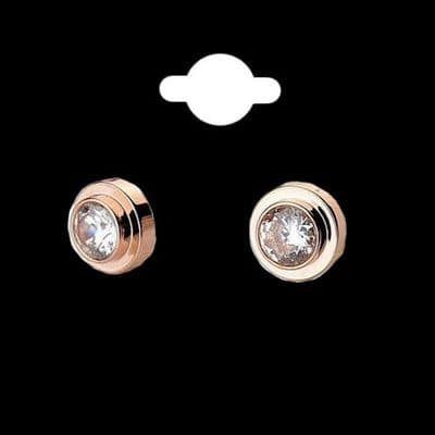 Rose Gold Plated Round Cubic Zirconia Stud Earrings