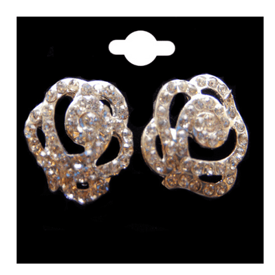 Rose Head Design Earrings presented in a Silver Colour & Crystal