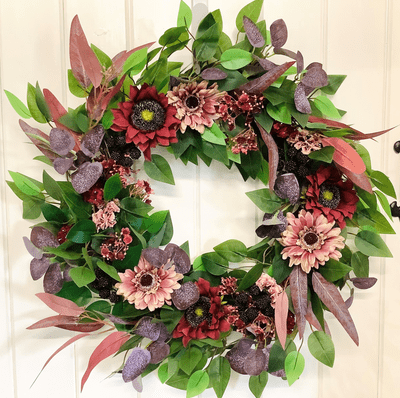 Rustic Faux Red Sunflower Welcome Door Wreath