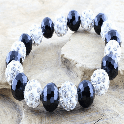 Shamballa Style Elasticated Bracelet with Facetted Crystal Beads