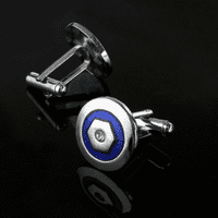 Silver and Blue Men's Round Shape Cufflinks