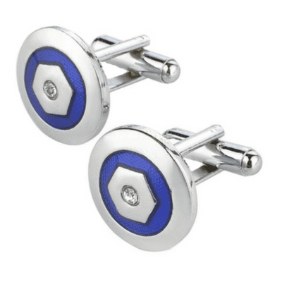Silver and Blue Men's Round Shape Cufflinks