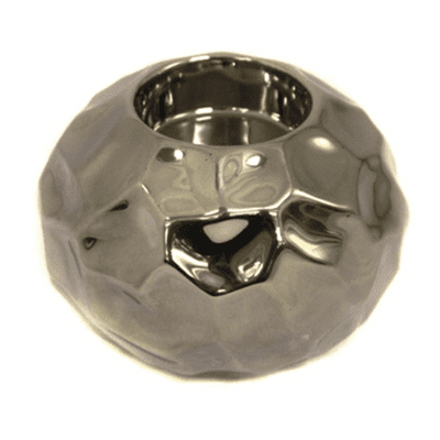 Silver colour Ceramic tea light holder with dimple design and ball like shape
