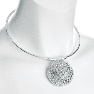 Silver Colour Large Collar and Crystal Pendant