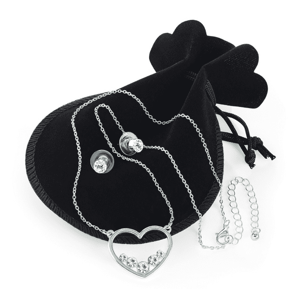 Silver Coloured Heart Design Necklace and Earrings Set