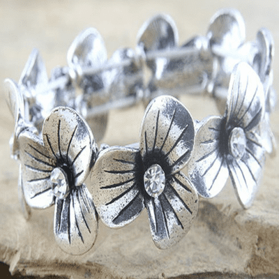 Silver Metal Flower Bracelet with Rhinestone set in the centre