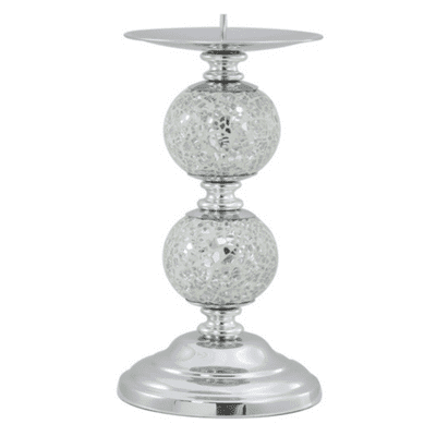 Silver Mosaic Two Ball Candlestick on a Chrome Base