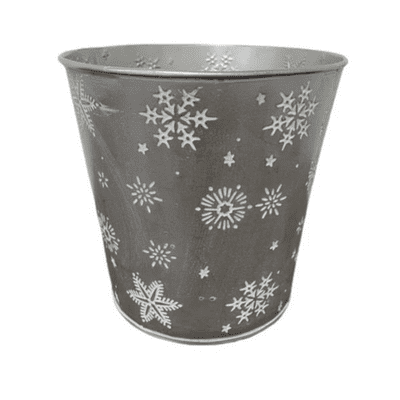 Silver Tone Christmas Planter Holder With Snowflake Design