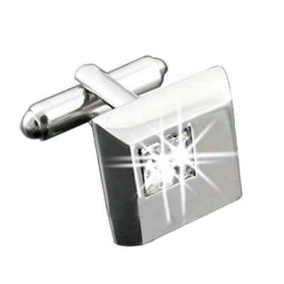 Silver Tone Square Cufflinks with a clear Square Crystal