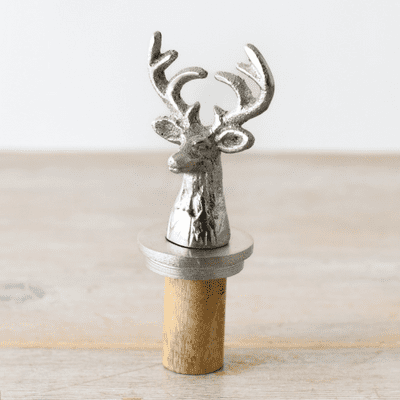 Silver Tone Stag Head Design Bottle Topper