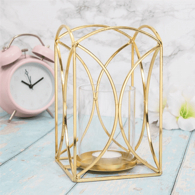 Small Gold Metal Design Freestanding Lantern Candle Holder