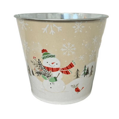 Snowman Design Metal Planter Pot