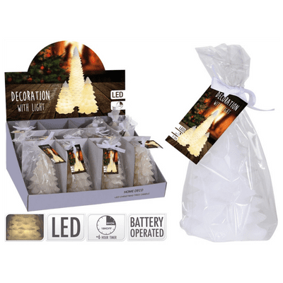 Sparkly LED White Christmas Tree Shaped Candle