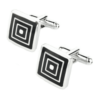 Square Silver and Black Men's Cufflinks