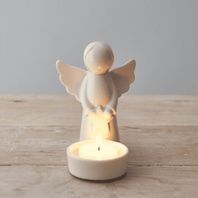 Standing Cream Ceramic Angel Tealight Holder