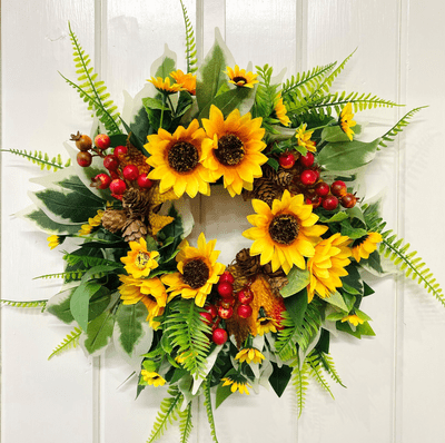Sunflowers, Berries and Pinecones Mini Autumn Winter Welcome Door Wreath