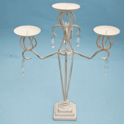 Tall Cream & gold three arm candelabra with crystal and droplets