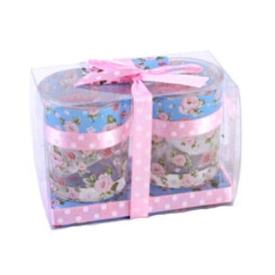 Two Candles Pots In Floral Design Jars