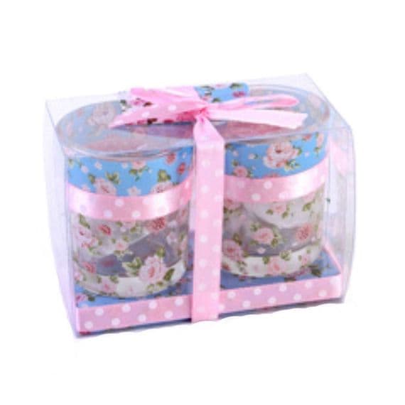 Two Candles Pots In Floral Design Jars