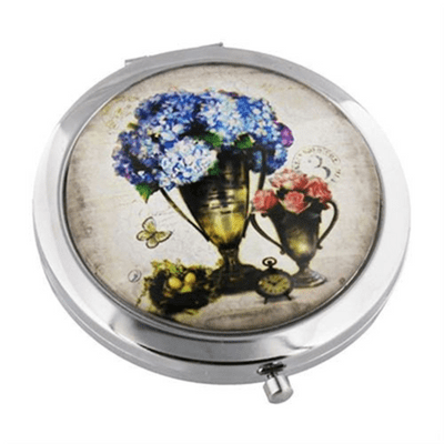 Vintage Inspired Blue Floral Compact Mirror