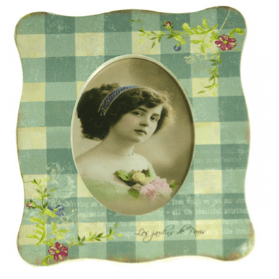 Vintage Style Blue and Cream Gingham Floral Photo Frame