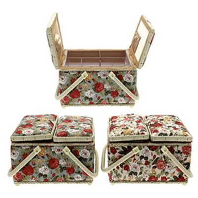 Vintage Style Fabric Double Door Sewing Box