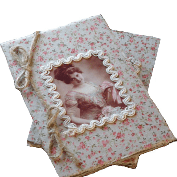 Vintage Wooden & Floral Fabric Sewing Box with String Bows